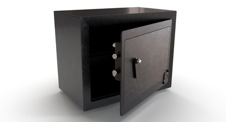 3D rendering - black security safe isolated on a white background.