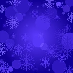Fototapeta na wymiar Blue Christmas background with colorful snowflakes and light reflections. Light illuminating backdrop