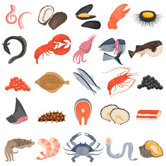 seafood flat icon set - 182263214
