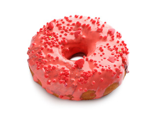 Tasty glazed donut on white background