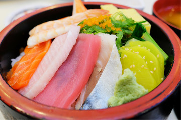 Japanese food Mix Sashimi Chirashi Rice Bowl