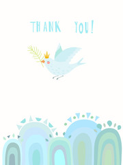 Hand Drawn Template Bird Joy Happy Love Card Blue fly Sky nature flower   