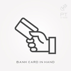 Line icon bank card in hand