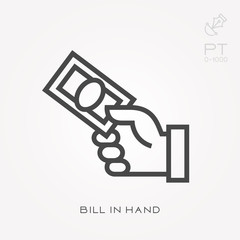 Line icon bill in hand