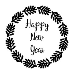 Happy New Year lettering greeting wreath