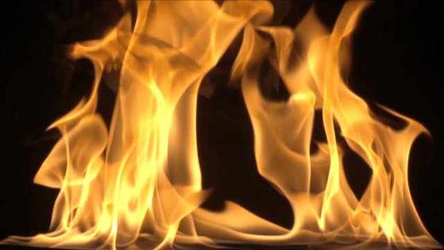 fire isolated over black background. slow motion