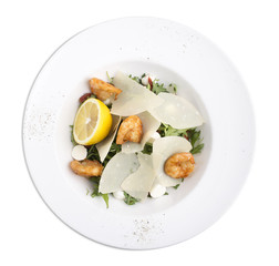 Arugula salad with prawns.