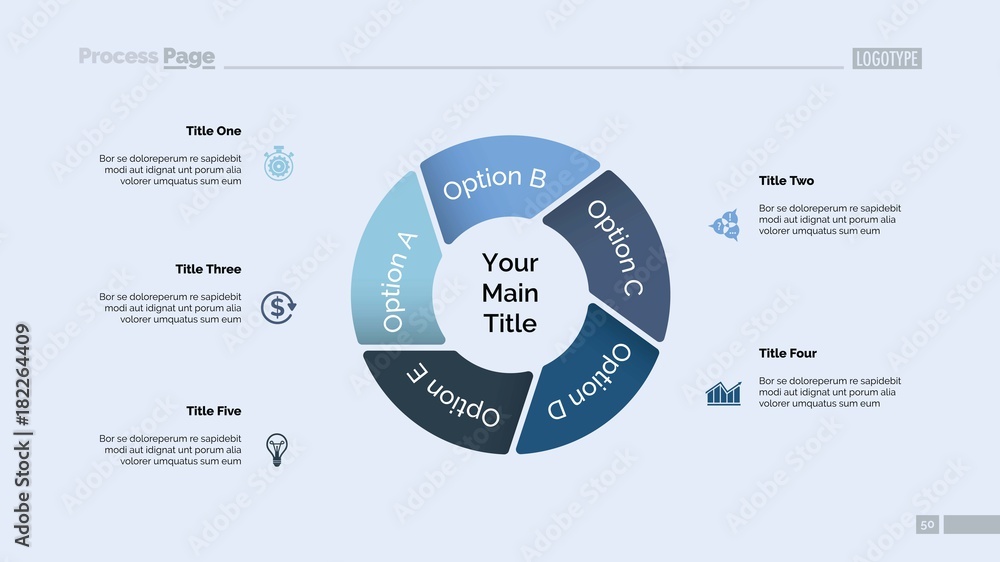 Poster pie chart with five elements template