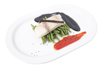Steamed trout fillet with french beans.