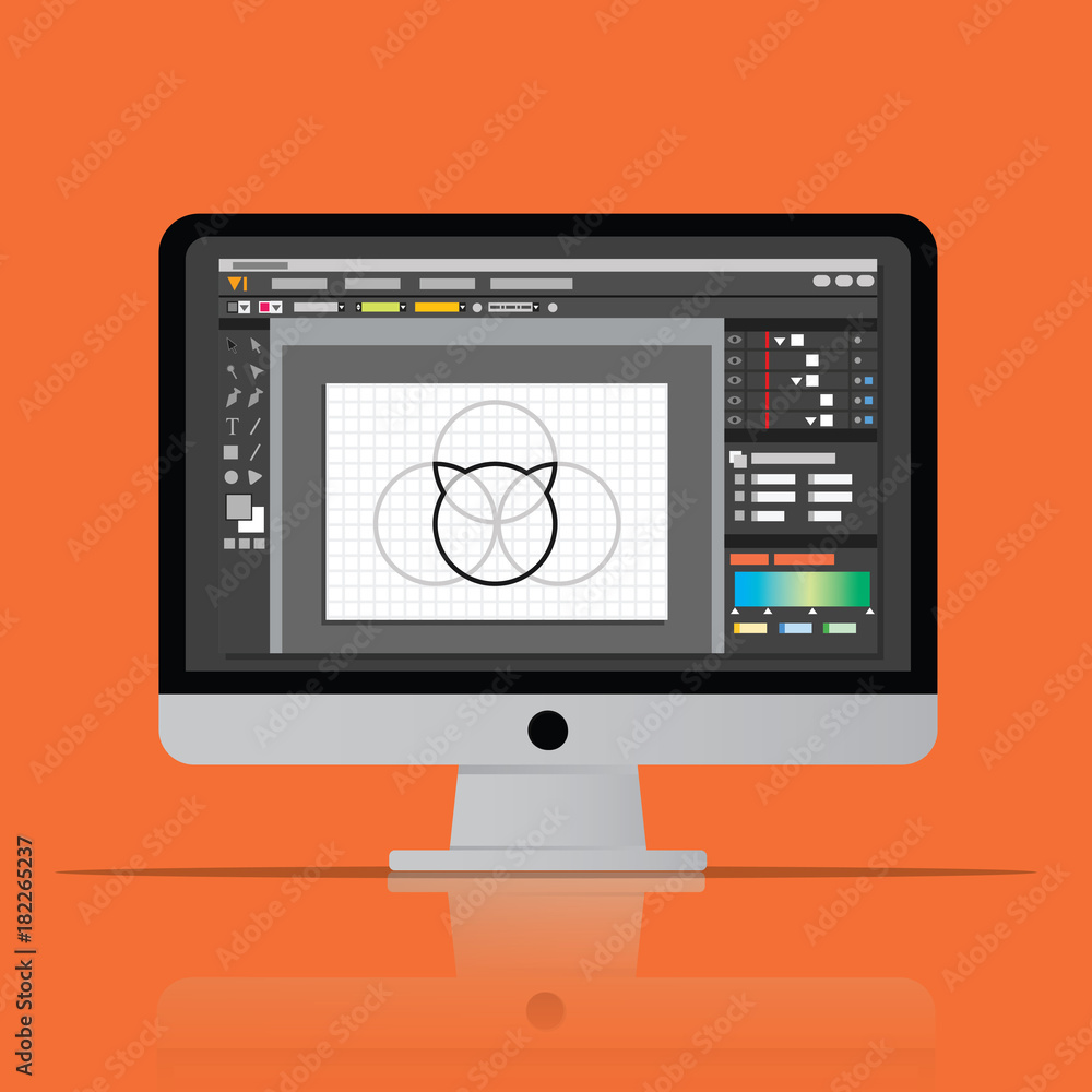 Fototapete graphic editor software icon on desktop computer. vector flat design illustration.