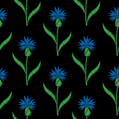 Image of Seamless pattern with little corn flower embroidery stitches imitation printed on Printed Glass Splashbacks