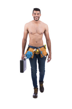 shirtless worker