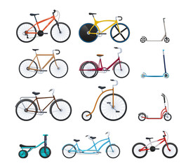 Fototapeta premium Set of modern vehicles for transportation, different city bicycles.