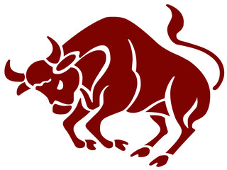 Toro pronto alla carica con corna e zoccoli
