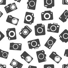 Camera icon seamless pattern background. Business flat vector illustration. Photography sign symbol pattern.