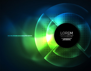 Circular glowing neon shapes, techno background