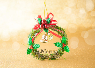 Merry christmas decoration on golden background