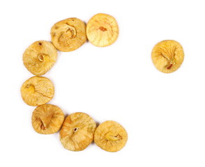 Dry figs isolated on white background, top view