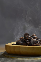 coffee beans and smoke effect