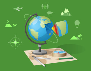 Geography Class Isolated Illustration on Green