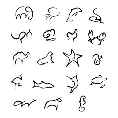 animal set black line graphic design vector illustration isolated on white background