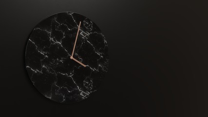 Black clock hanging on black concrete wall In a room with little light. The incoming light makes visible the rough surface of the wall. Make it look beautiful, attractive, elegant, feel expensive