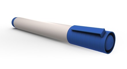 3D rendering - closeup blue whiteboard marker isolated on white background.