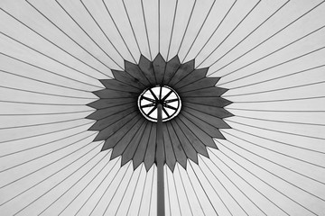 centrepoint of black and white tent with line pattern