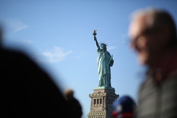 The Statue of Liberty on Ellis Island in New York City Photographed from the Hudson River