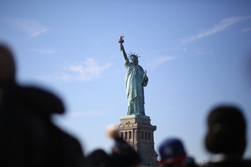 The Statue of Liberty on Ellis Island in New York City Photographed from the Hudson River
