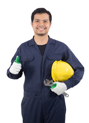 Engineer or Technician with yellow helmet isolated on a white background