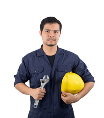 Engineer or Technician with yellow helmet isolated on a white background