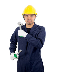 Engineer or Technician with yellow helmet isolated on a white background