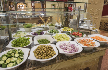 Selction of salad food at a restaurant buffet