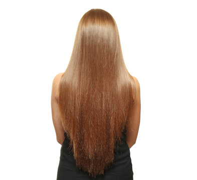 Woman with long hair on white background