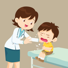 Obraz premium Female Doctor Comforting Her Crying Patient boy