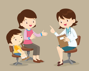 Mother and son see female doctor