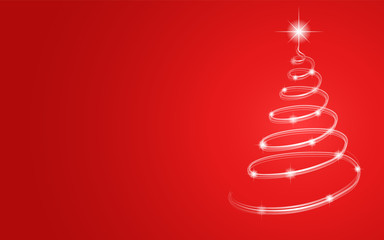 Shiny Christmas tree made of lights on red background with copyspace. Vector.