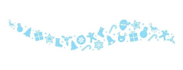 Beautiful Christmas elements - banner with blue decorations. Vector.