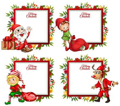 Four border template with santa and elf