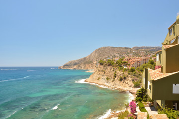 Fototapeta na wymiar Colorful Mediterranean seascape. View from the hotel's 