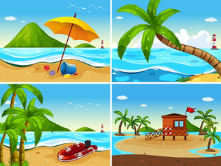 Four ocean scene with safety house and boat