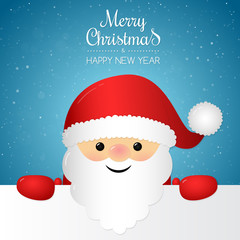 Happy Santa Claus on background with snowflakes and wishes. Vector.