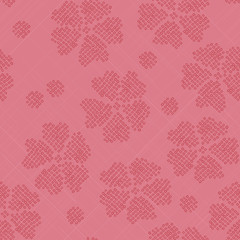 Japanese Shibori ornament. Stylised sakura flowers. Abstract pink backdrop. Classic japanese dyeing technique. Pattern fills. For decoration or printing on fabric.