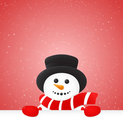 Christmas background with cute Snowman and snowflakes. Vector.
