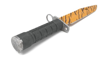 3D rendering - closeup orange striped gut knife isolated on white background.