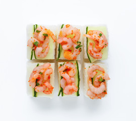 Set of fish rolls isolated on white, closeup