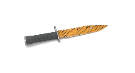 3D rendering - closeup orange striped gut knife isolated on white background.