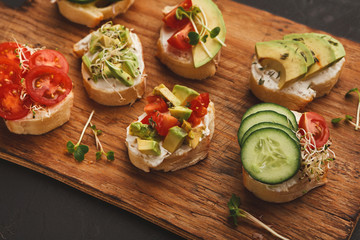 Variety of healthy vegetarian sandwiches