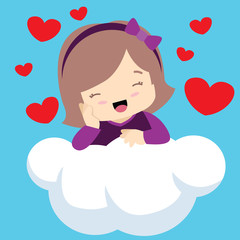 Cute Little Girl with Eyes Closed on a Cloud in Love Valentines Day Card
